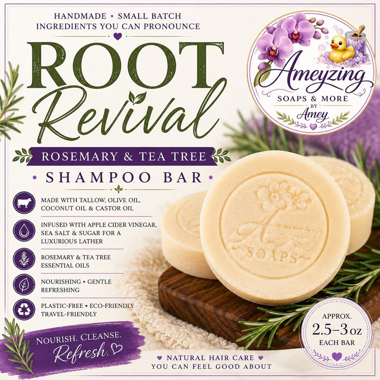 Root Revival – Rosemary & Tea Tree Shampoo Bar