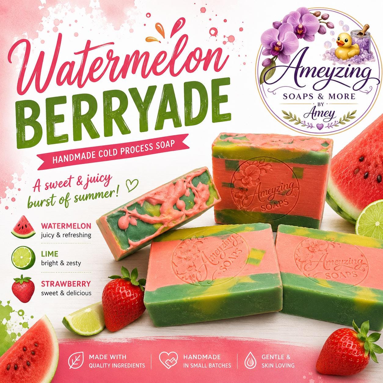Watermelon Berryade Handmade Cold Process Soap