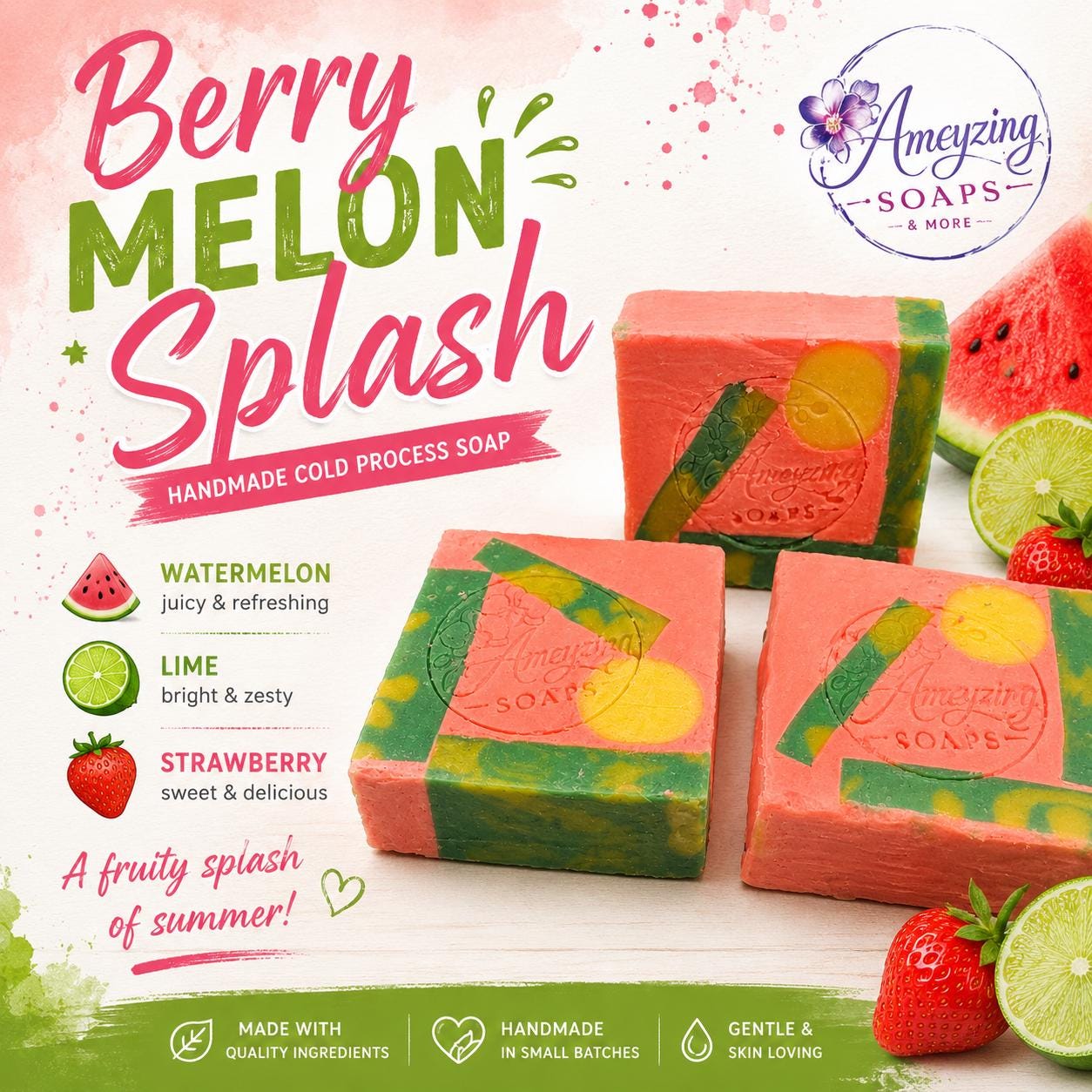 Berry Melon splash Handmade Cold Process Soap
